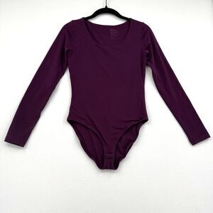 Pact Organic Cotton Bodysuit Plum Long Sleeve Scoop Neck Stretch Capsule Size S